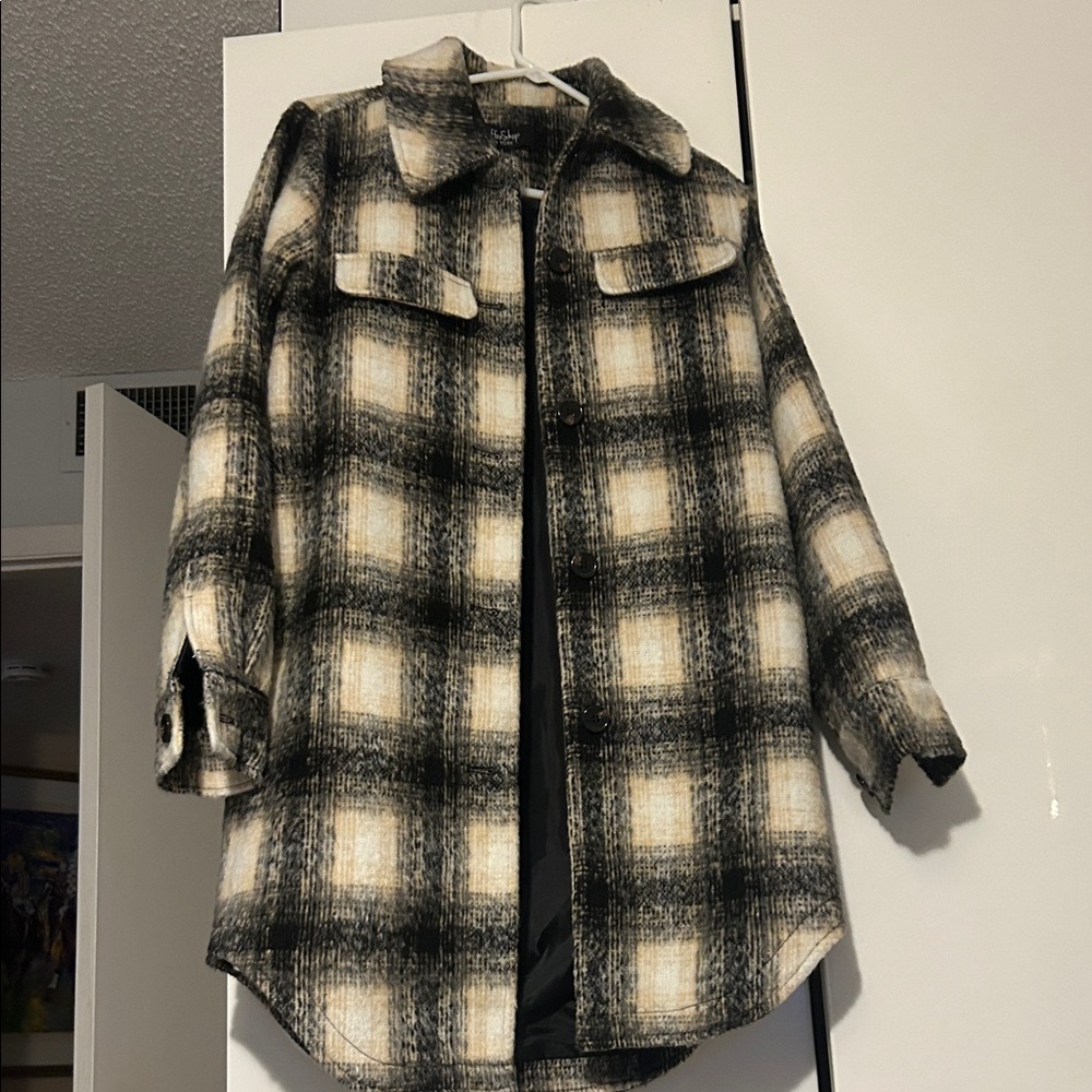 CoffeeShop Black and Cream Plaid Jacket